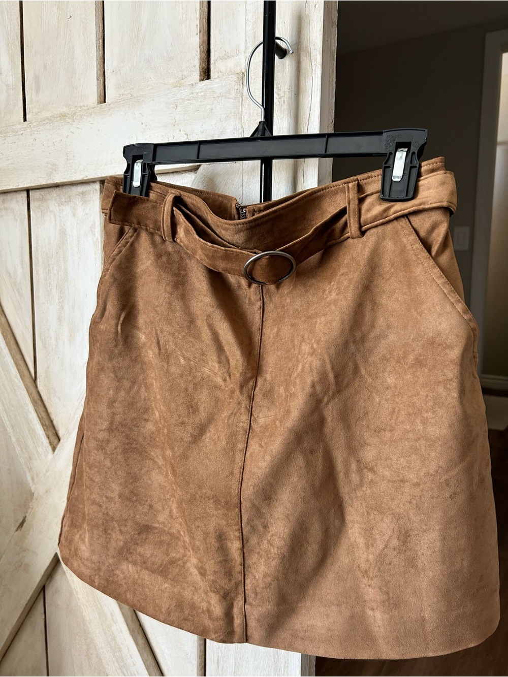 Hollister Brown Suede-Look Mini Skirt with Belt